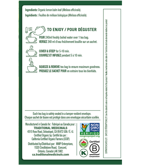 Traditional Medicinals Lemon Balm Tea - 16 Bags